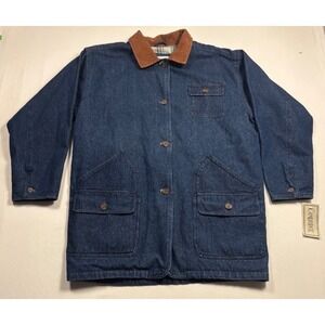 Cambridge Men's M Denim Barn Chore Jacket Brown Corduroy Collar Plaid Lined